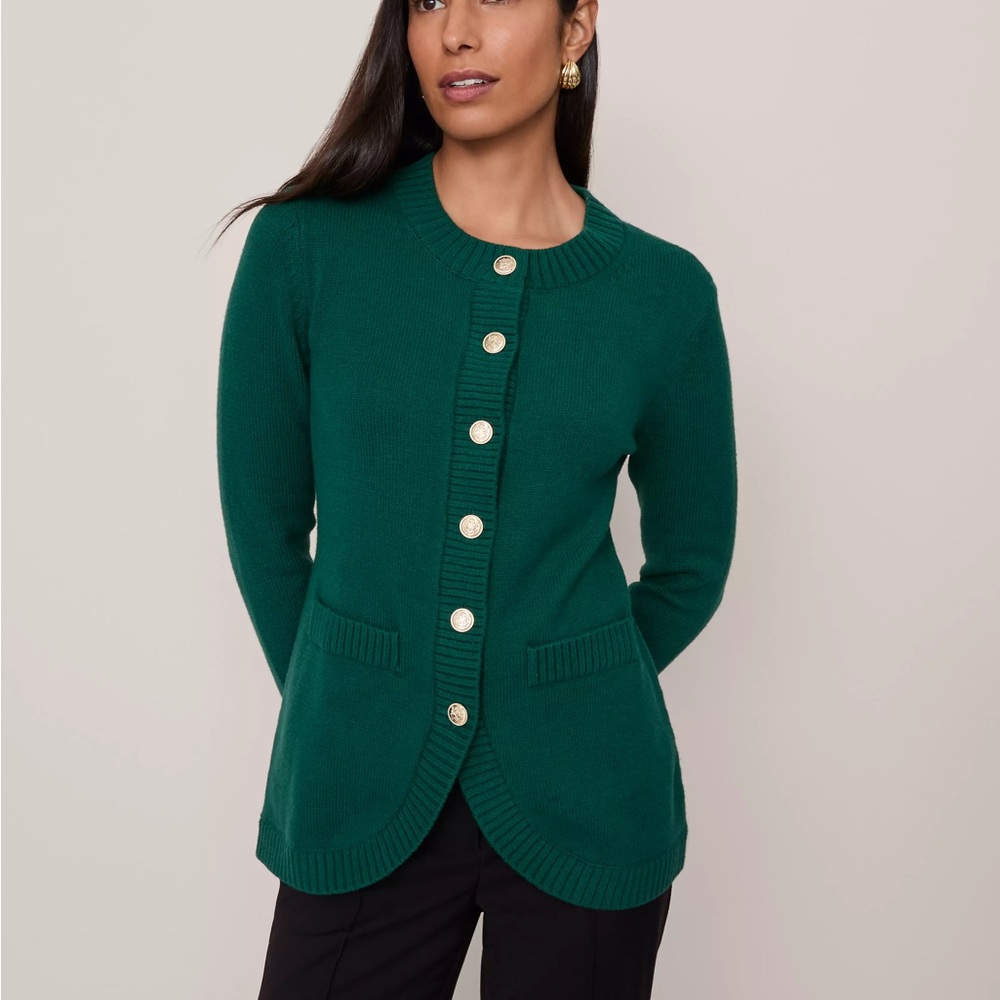Ann Taylor Emerald Green Button-Front Cardigan